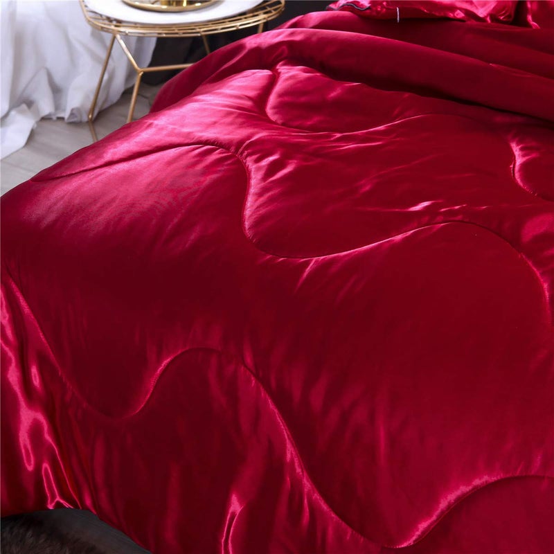 NTBED Silky Satin Comforter Set Queen (90''x90'') Luxury Soft Lightweight Sexy Microfiber Bedding Comforter with 2 Pillow Cases for Summer Spring Autumn (Red, Queen) - Image 2